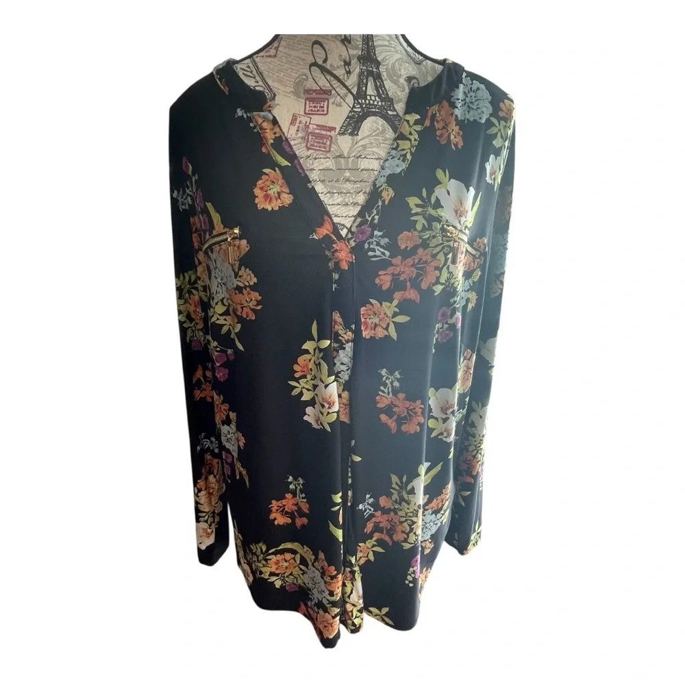 INC International Concepts Black Floral Blouse - Picture 4 of 8
